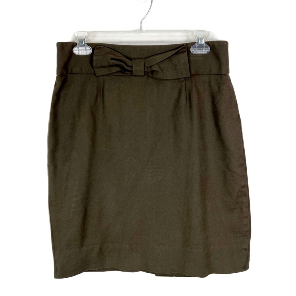 Adrienne Vittadini Studio Skirt Women 10 Brown Ribbon Front A-Line Mini Casual